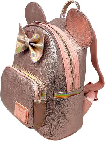 حقيبة كتف نسائية بحزام مزدوج من Loungefly Disney Minnie Mouse Pink Rose Metallic in Saudi Arabia