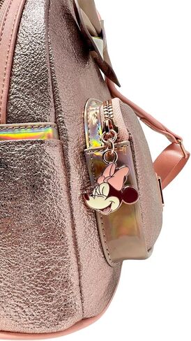 حقيبة كتف نسائية بحزام مزدوج من Loungefly Disney Minnie Mouse Pink Rose Metallic in Saudi Arabia