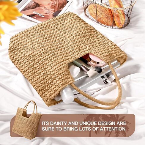 حقيبة Hommtina Straw Bag للسيدات من القش على الشاطئ وحقائب كتف طويلة تمر بالجسم ومحفظة للعطلات ومحفظة من القش للصيف in Kuwait