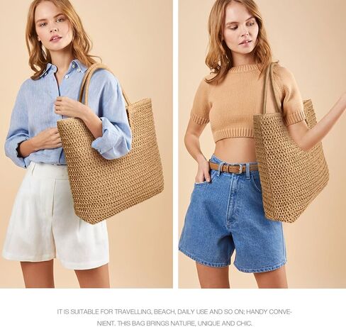 حقيبة Hommtina Straw Bag للسيدات من القش على الشاطئ وحقائب كتف طويلة تمر بالجسم ومحفظة للعطلات ومحفظة من القش للصيف in Kuwait