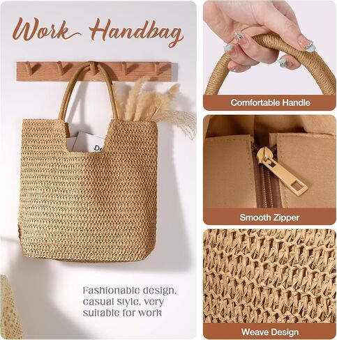 حقيبة Hommtina Straw Bag للسيدات من القش على الشاطئ وحقائب كتف طويلة تمر بالجسم ومحفظة للعطلات ومحفظة من القش للصيف in Kuwait