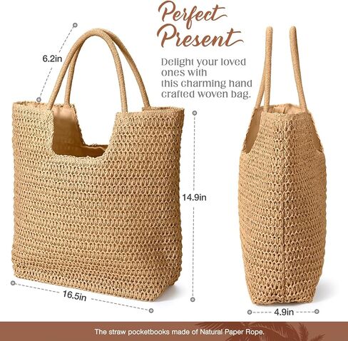 حقيبة Hommtina Straw Bag للسيدات من القش على الشاطئ وحقائب كتف طويلة تمر بالجسم ومحفظة للعطلات ومحفظة من القش للصيف in Kuwait