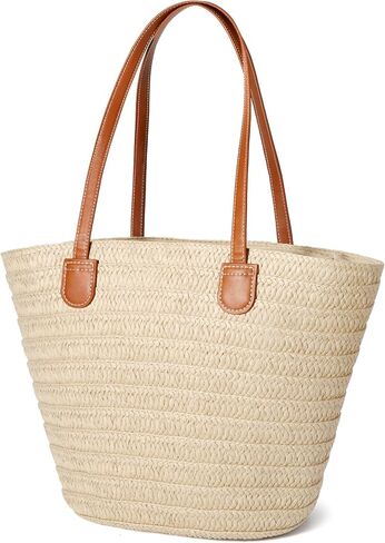 حقيبة Hommtina Straw Bag للسيدات من القش على الشاطئ وحقائب كتف طويلة تمر بالجسم ومحفظة للعطلات ومحفظة من القش للصيف in Kuwait