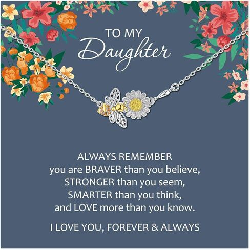 to My Daughter Bracelet, Sterling Silver Bee Bracelet for Daughter, Daughter Gifts from Mom, Birthday Mother's Day Gift, Graduation Back to School Gifts for Girls in Kuwait