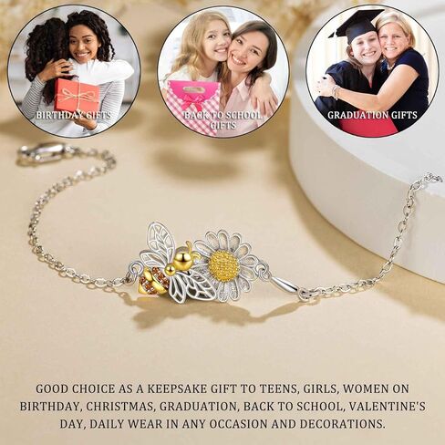 to My Daughter Bracelet, Sterling Silver Bee Bracelet for Daughter, Daughter Gifts from Mom, Birthday Mother's Day Gift, Graduation Back to School Gifts for Girls in Kuwait
