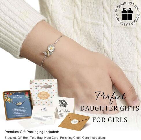 to My Daughter Bracelet, Sterling Silver Bee Bracelet for Daughter, Daughter Gifts from Mom, Birthday Mother's Day Gift, Graduation Back to School Gifts for Girls in Kuwait