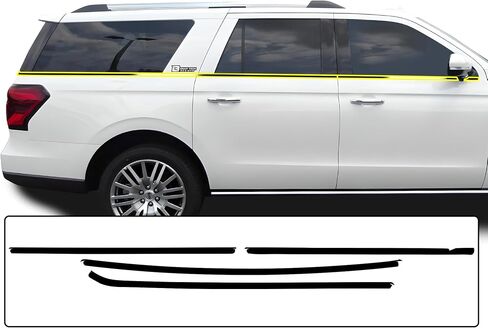 BOGAR TECH DESIGNS نافذة جانبية مزخرفة بالكروم وطبقة حذف متوافقة مع Ford Expedition Max 2018-2024، أسود لامع in Kuwait