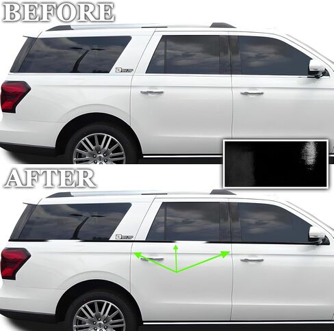 BOGAR TECH DESIGNS نافذة جانبية مزخرفة بالكروم وطبقة حذف متوافقة مع Ford Expedition Max 2018-2024، أسود لامع in Kuwait