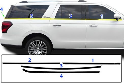 BOGAR TECH DESIGNS نافذة جانبية مزخرفة بالكروم وطبقة حذف متوافقة مع Ford Expedition Max 2018-2024، أسود لامع in Kuwait