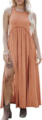 EXLURA Women's 2024 Summer Casual Sleeveless Maxi Maternity Dress Fit & Flare Flowy Long Beach Sundress in Saudi Arabia