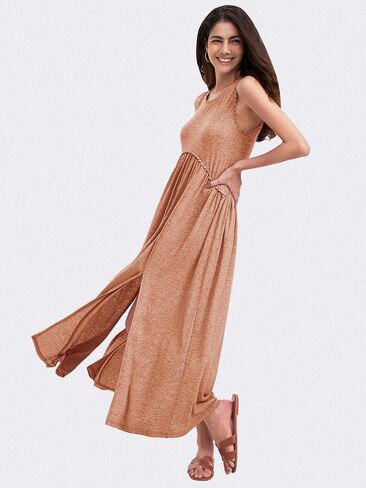 EXLURA Women's 2024 Summer Casual Sleeveless Maxi Maternity Dress Fit & Flare Flowy Long Beach Sundress in Saudi Arabia