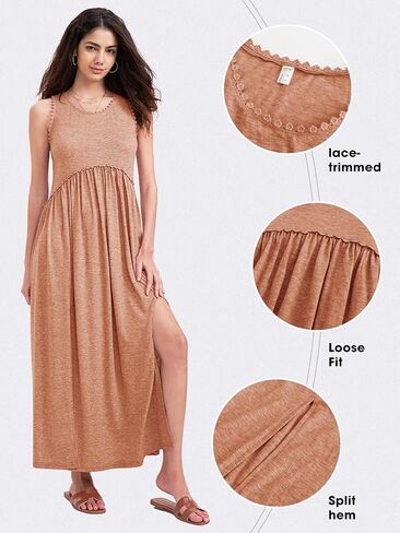 EXLURA Women's 2024 Summer Casual Sleeveless Maxi Maternity Dress Fit & Flare Flowy Long Beach Sundress in Saudi Arabia