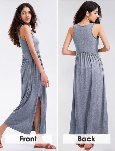 EXLURA Women's 2024 Summer Casual Sleeveless Maxi Maternity Dress Fit & Flare Flowy Long Beach Sundress in Saudi Arabia