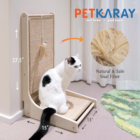 Cat Scratcher, Sisal Cat Scratch Pad, L Shape Cat Scratching Board for Indoor Cats, Floor Mounted Scratcher with Mouse Toy Catnip in Saudi Arabia