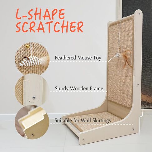 Cat Scratcher, Sisal Cat Scratch Pad, L Shape Cat Scratching Board for Indoor Cats, Floor Mounted Scratcher with Mouse Toy Catnip in Saudi Arabia