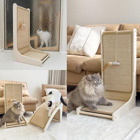 Cat Scratcher, Sisal Cat Scratch Pad, L Shape Cat Scratching Board for Indoor Cats, Floor Mounted Scratcher with Mouse Toy Catnip in Saudi Arabia