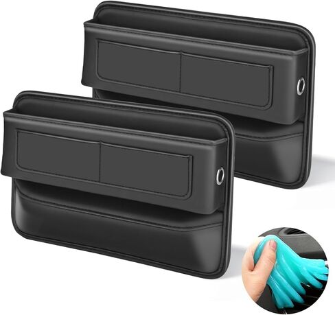 2 Pack Car Seat Gap Filler Organizer, Luxury Leather Car Seat Storage Box Built-in Elasticity Sponge, Car Organizer Front Seat With Extra Storage Space And 2 Cable Hole, Includes 2x Cleaning Gel in Saudi Arabia