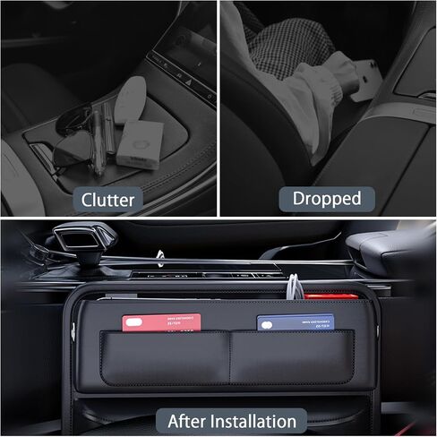 2 Pack Car Seat Gap Filler Organizer, Luxury Leather Car Seat Storage Box Built-in Elasticity Sponge, Car Organizer Front Seat With Extra Storage Space And 2 Cable Hole, Includes 2x Cleaning Gel in Saudi Arabia