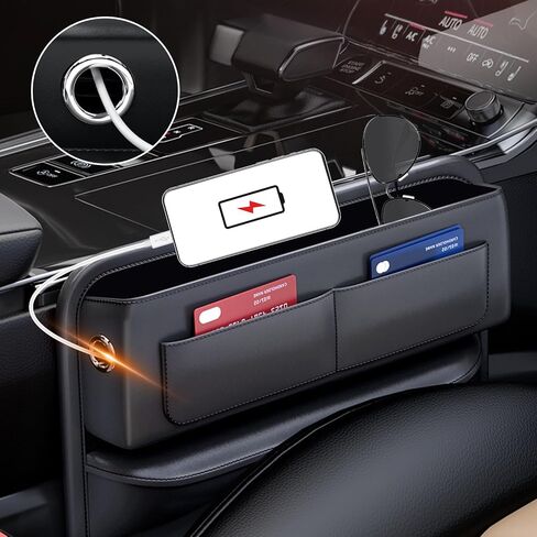 2 Pack Car Seat Gap Filler Organizer, Luxury Leather Car Seat Storage Box Built-in Elasticity Sponge, Car Organizer Front Seat With Extra Storage Space And 2 Cable Hole, Includes 2x Cleaning Gel in Saudi Arabia