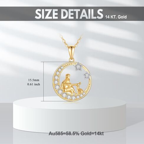 14K الصلبة الذهب فتاة والكلب والقط تحت القمر قلادة ستار القلائد للنساء القلائد الذهب الأصفر للزوجة صديقة in Kuwait