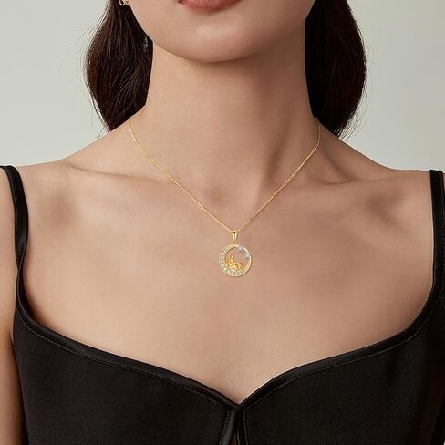 14K الصلبة الذهب فتاة والكلب والقط تحت القمر قلادة ستار القلائد للنساء القلائد الذهب الأصفر للزوجة صديقة in Kuwait
