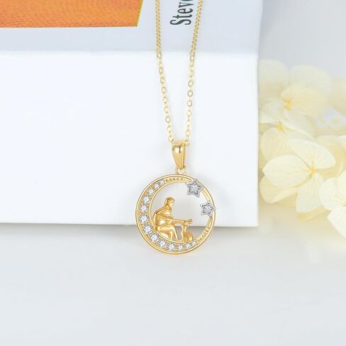 14K الصلبة الذهب فتاة والكلب والقط تحت القمر قلادة ستار القلائد للنساء القلائد الذهب الأصفر للزوجة صديقة in Kuwait