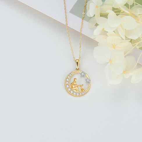 14K الصلبة الذهب فتاة والكلب والقط تحت القمر قلادة ستار القلائد للنساء القلائد الذهب الأصفر للزوجة صديقة in Kuwait