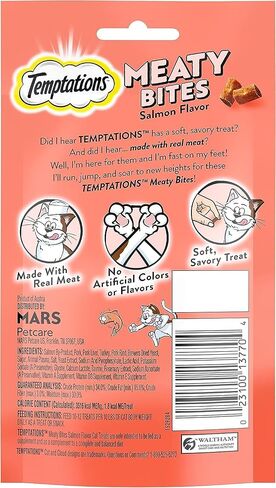 Variety Pack (6) Temptation Meaty Bites Soft & Savory Cat Treats (2) Chicken (2) Salmon (2) Tuna (1.5-oz Each) with AuroraPet Wipes in Saudi Arabia