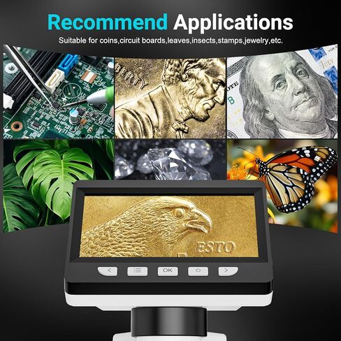 BEBANG 4.3 بوصة LCD مجهر رقمي 1000x للبالغين، مكبر مجهر عملة 1080P مع 8 مصابيح LED قابلة للتعديل، عرض الكمبيوتر الشخصي، متوافق مع نظام التشغيل MacOS Windows، بطاقة SD سعة 32 جيجابايت in Kuwait