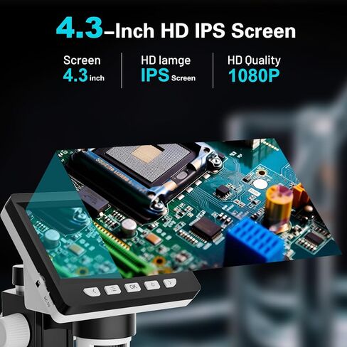 BEBANG 4.3 بوصة LCD مجهر رقمي 1000x للبالغين، مكبر مجهر عملة 1080P مع 8 مصابيح LED قابلة للتعديل، عرض الكمبيوتر الشخصي، متوافق مع نظام التشغيل MacOS Windows، بطاقة SD سعة 32 جيجابايت in Kuwait