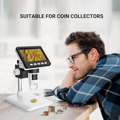 BEBANG 4.3 بوصة LCD مجهر رقمي 1000x للبالغين، مكبر مجهر عملة 1080P مع 8 مصابيح LED قابلة للتعديل، عرض الكمبيوتر الشخصي، متوافق مع نظام التشغيل MacOS Windows، بطاقة SD سعة 32 جيجابايت in Kuwait