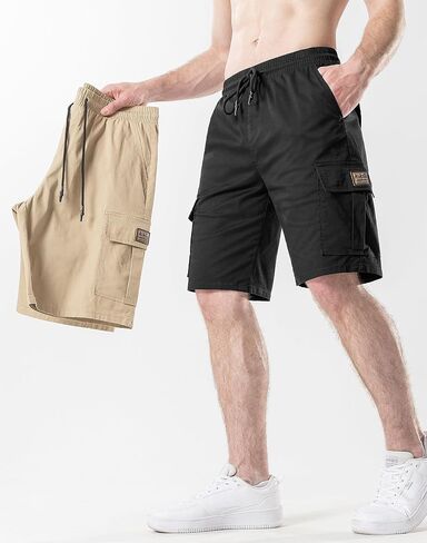 Men's Cargo Shorts Cotton Drawstring Summer Stretch Relaxed Fit with 6 Pockets Mens Work Short in Saudi Arabia
