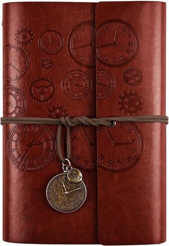 مجلة كتابة جلدية من Asten، دفتر ملاحظات قابل لإعادة الملء مع صفحات مسطرة، دفتر ملاحظات للمسافرين العتيق، هدية للرجال والنساء 7.3 × 5.1 بوصة (A6، أحمر بني in Kuwait