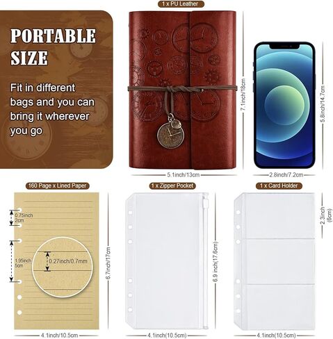 مجلة كتابة جلدية من Asten، دفتر ملاحظات قابل لإعادة الملء مع صفحات مسطرة، دفتر ملاحظات للمسافرين العتيق، هدية للرجال والنساء 7.3 × 5.1 بوصة (A6، أحمر بني in Kuwait