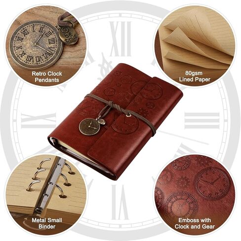 مجلة كتابة جلدية من Asten، دفتر ملاحظات قابل لإعادة الملء مع صفحات مسطرة، دفتر ملاحظات للمسافرين العتيق، هدية للرجال والنساء 7.3 × 5.1 بوصة (A6، أحمر بني in Kuwait