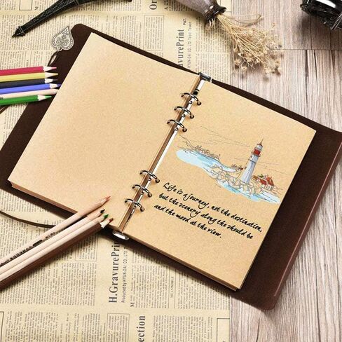دفتر يوميات SEEHAN A5 Journal Vintage Binder Journal 200 صفحة، دفتر رسم مجلة فارغ من جلد البولي يوريثان A5 دفاتر يومية للسفر لكتابة الرسم in Kuwait