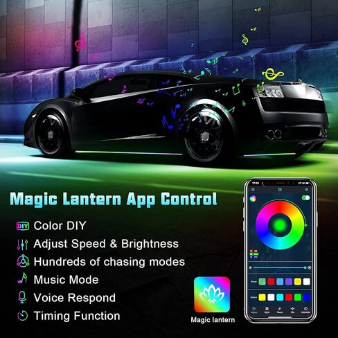 Winunite مركبة Underglow LED أضواء الشريط مع حلم اللون مطاردة بلوتوث APP التحكم 12V مجموعة ضوء Underbody لسيارات الدفع الرباعي والشاحنات والقوارب مع تصميم مقاوم للماء بخطين in Kuwait