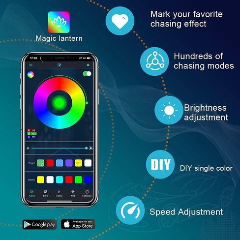 Winunite مركبة Underglow LED أضواء الشريط مع حلم اللون مطاردة بلوتوث APP التحكم 12V مجموعة ضوء Underbody لسيارات الدفع الرباعي والشاحنات والقوارب مع تصميم مقاوم للماء بخطين in Kuwait