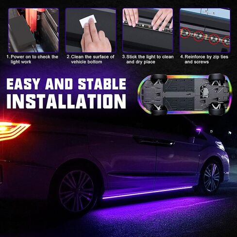 Winunite مركبة Underglow LED أضواء الشريط مع حلم اللون مطاردة بلوتوث APP التحكم 12V مجموعة ضوء Underbody لسيارات الدفع الرباعي والشاحنات والقوارب مع تصميم مقاوم للماء بخطين in Kuwait