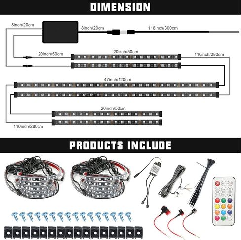 Winunite مركبة Underglow LED أضواء الشريط مع حلم اللون مطاردة بلوتوث APP التحكم 12V مجموعة ضوء Underbody لسيارات الدفع الرباعي والشاحنات والقوارب مع تصميم مقاوم للماء بخطين in Kuwait