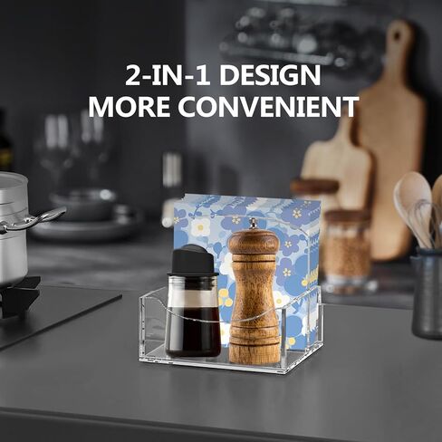 قطعتان من حامل مناديل الأكريليك، حامل مناديل طاولة شفافة لتخزين مجموعة هزازات الملح والفلفل، علبة مناديل مستقيمة للمنزل والمطبخ والمكتب والمطاعم in Kuwait