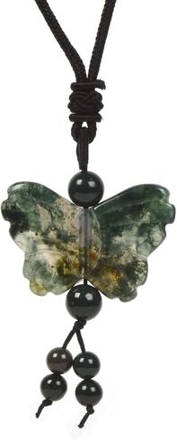 Justinstones Natural Quartz Crystal Carved 40mm Butterfly Insect Totem Animal Guardian Pendant Adjustable Braided Cord Necklace 18 to 28 Inch in Saudi Arabia