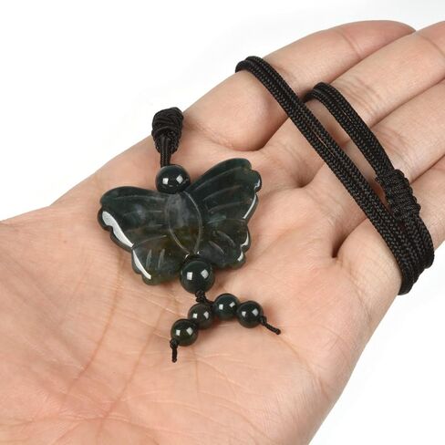 Justinstones Natural Quartz Crystal Carved 40mm Butterfly Insect Totem Animal Guardian Pendant Adjustable Braided Cord Necklace 18 to 28 Inch in Saudi Arabia
