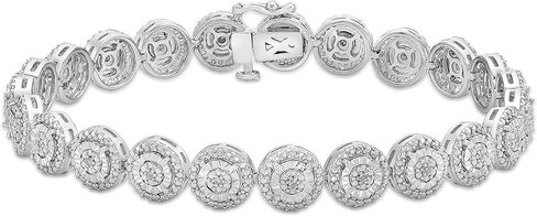 سوار التنس الماسي Miracle Set من الفضة الإسترليني عيار 925 1/10 Cttw Halo Links (لون I-J، وضوح I2-I3) - اختيار 7-1/4 بوصة من الروابط على شكل قلب أو دائرية أو مربعة in Kuwait