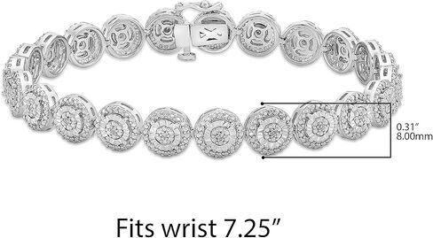 سوار التنس الماسي Miracle Set من الفضة الإسترليني عيار 925 1/10 Cttw Halo Links (لون I-J، وضوح I2-I3) - اختيار 7-1/4 بوصة من الروابط على شكل قلب أو دائرية أو مربعة in Kuwait