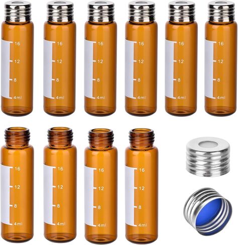 100 Pack Screw Top Headspace Vial, 10ML Precision Thread Vial, Borosilicate Clear Glass and Rounded Bottom, Magnetic Precision Open Top Screw Cap with Blue PTFE (Brown) in Saudi Arabia