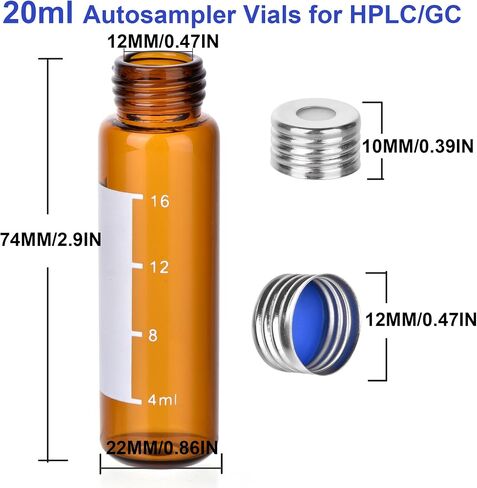 100 Pack Screw Top Headspace Vial, 10ML Precision Thread Vial, Borosilicate Clear Glass and Rounded Bottom, Magnetic Precision Open Top Screw Cap with Blue PTFE (Brown) in Saudi Arabia