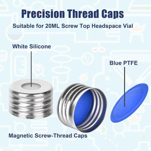 100 Pack Screw Top Headspace Vial, 10ML Precision Thread Vial, Borosilicate Clear Glass and Rounded Bottom, Magnetic Precision Open Top Screw Cap with Blue PTFE (Brown) in Saudi Arabia