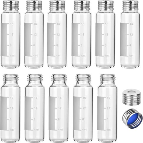 100 Pack Screw Top Headspace Vial, 10ML Precision Thread Vial, Borosilicate Clear Glass and Rounded Bottom, Magnetic Precision Open Top Screw Cap with Blue PTFE (Brown) in Saudi Arabia