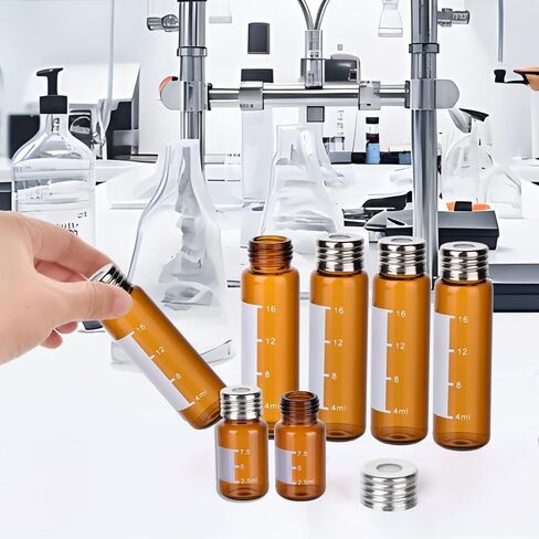 100 Pack Screw Top Headspace Vial, 10ML Precision Thread Vial, Borosilicate Clear Glass and Rounded Bottom, Magnetic Precision Open Top Screw Cap with Blue PTFE (Brown) in Saudi Arabia